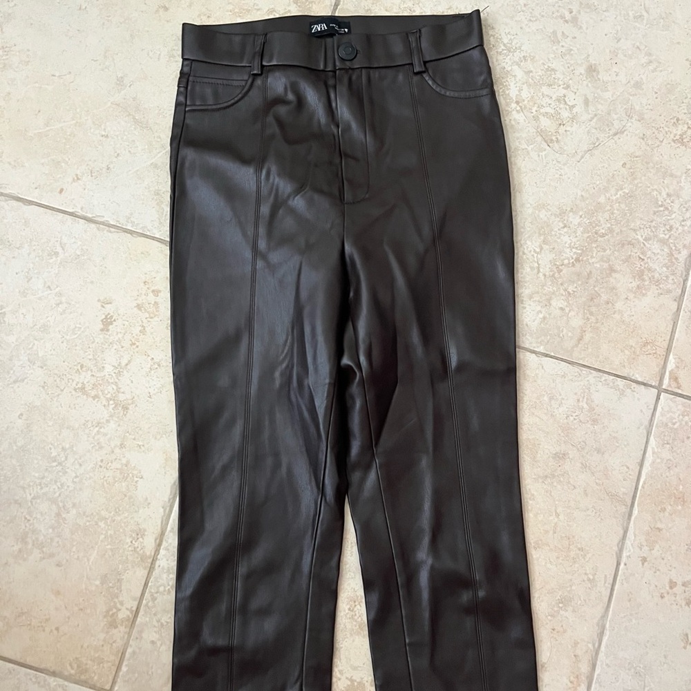 Zara Dark Brown Faux Leather pants